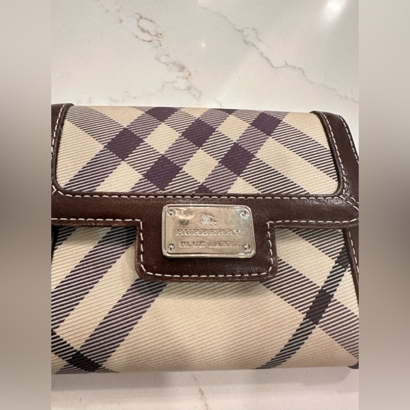 Burberry Blue Label Small Folding Wallet-6 Card Slots White Plaid Brown Leather - Picture 12 of 14